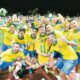 Jogadores da Seleção Brasileira Sub-17 comemoram a conquista da Copa do Mundo da categoria em 2019, em torneio disputado no Brasil.