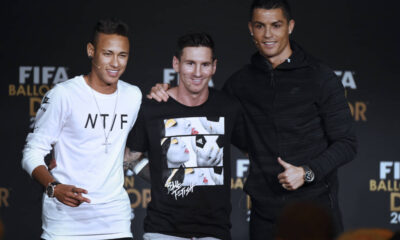 Neymar, Messi e Cristiano Ronaldo juntos.