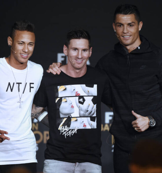 Neymar, Messi e Cristiano Ronaldo juntos.
