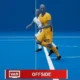 Ilustração digital em 3D mostrando a linha virtual de impedimento gerada automaticamente pelo sistema da FIFA sobre o corpo do jogador.